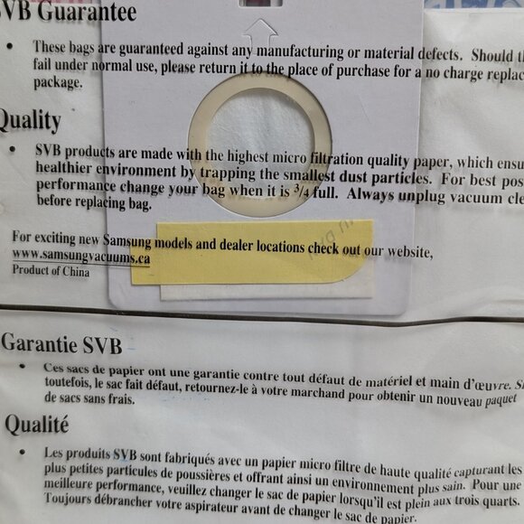 SAMSUNG XSM301 VACUUM BAGS FOR MODELS 5500 6013 7000 MICRO FILTRATION NEW NIP 5 - Picture 6 of 12